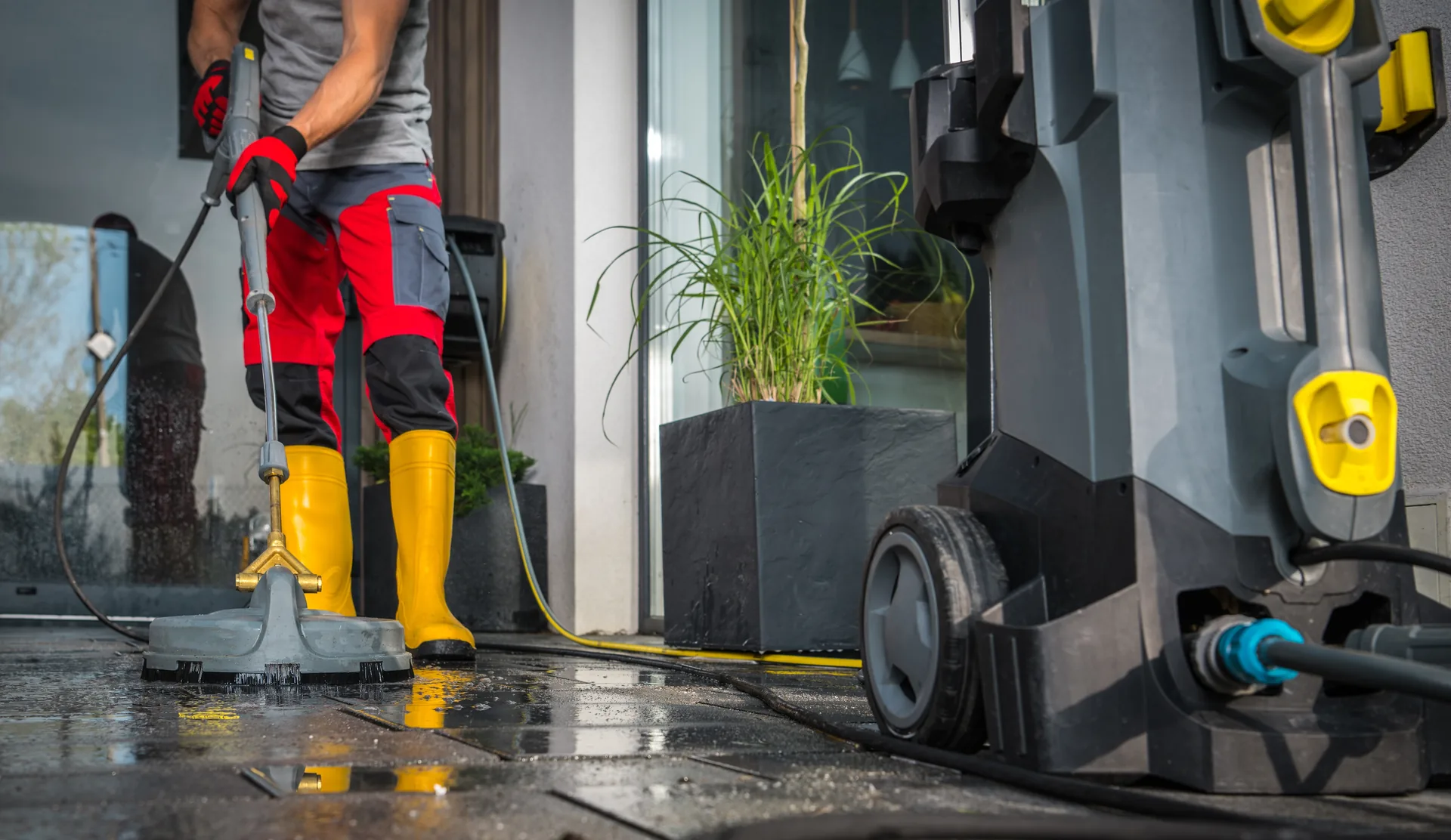 Cleaner in PPE working on an industrial site
